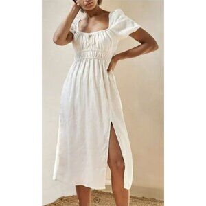 Faithfull the Brand White Midi Dress with Puff Sleeves